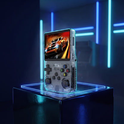 Console portable rétro Charbon de bois sur fond gaming néon